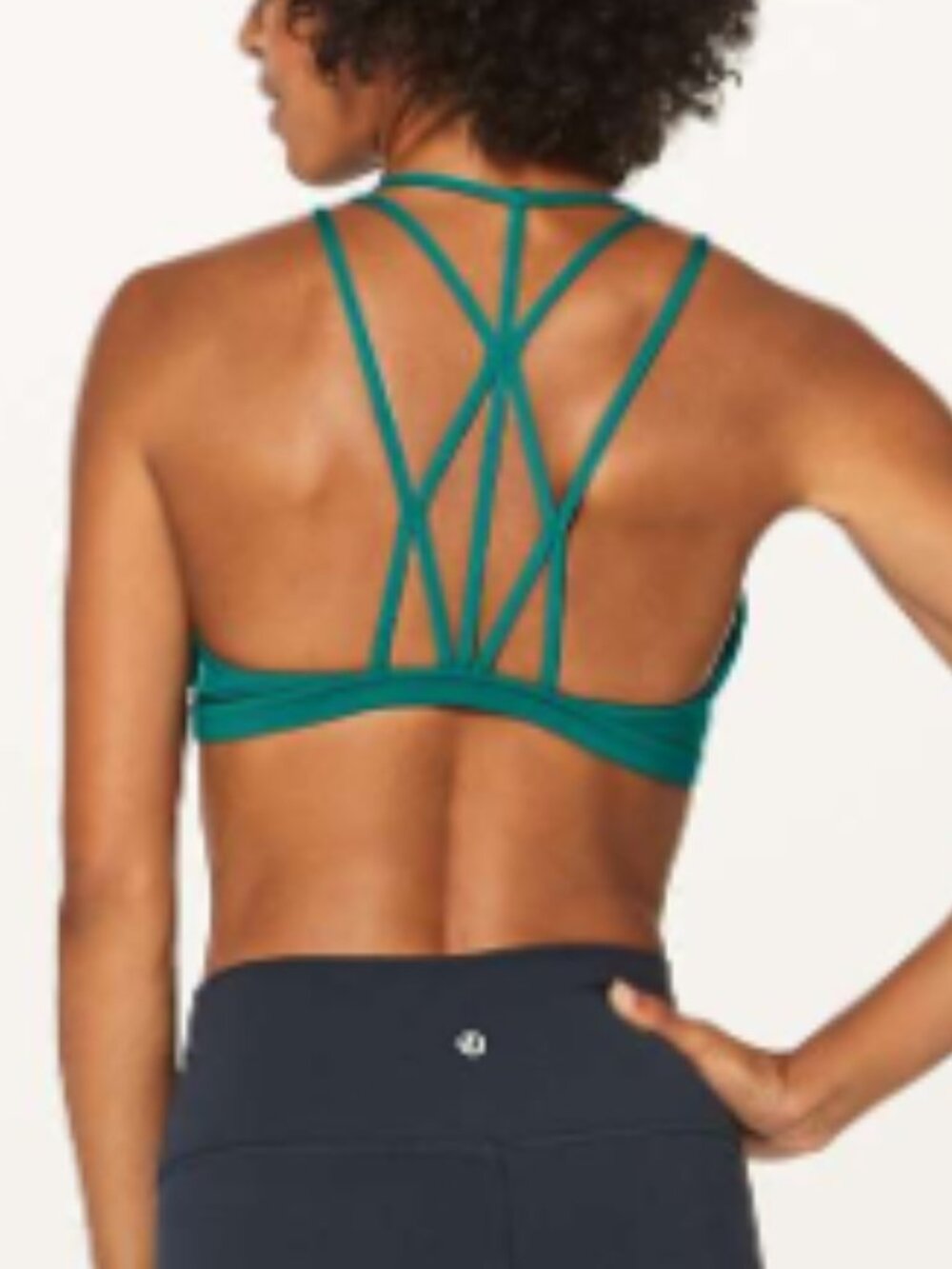 Lululemon Raise The Barre Bra Teal Green Luxtreme Strappy Criss Cross V-Neck 8